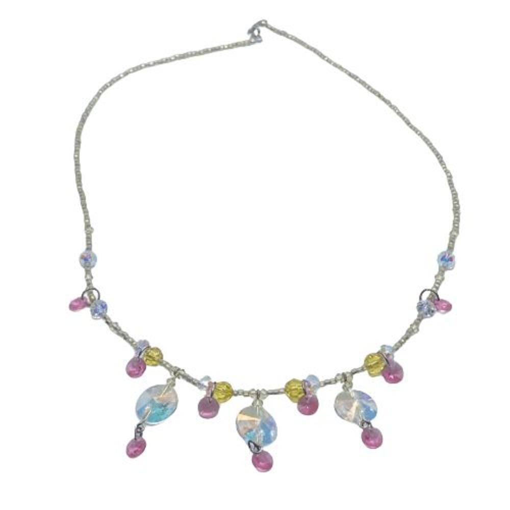 Elegant Crystal Beaded 18" Fringe Necklace w/ Sterling Silver Clasp